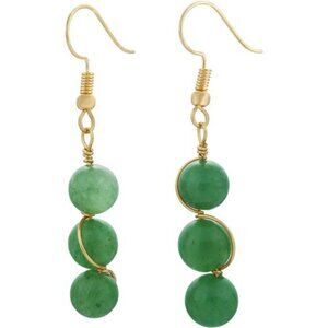 Aventurine Stone Drop Wire Wrapped Dangle Hook Earrings